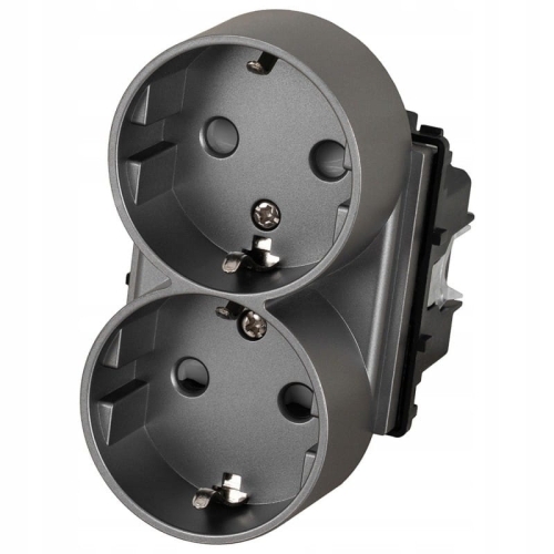 Module Dubbel Schuko-Stopcontact Met Randaarde Zonder Aardpen Grijs Voor Afdekramen MIUUN