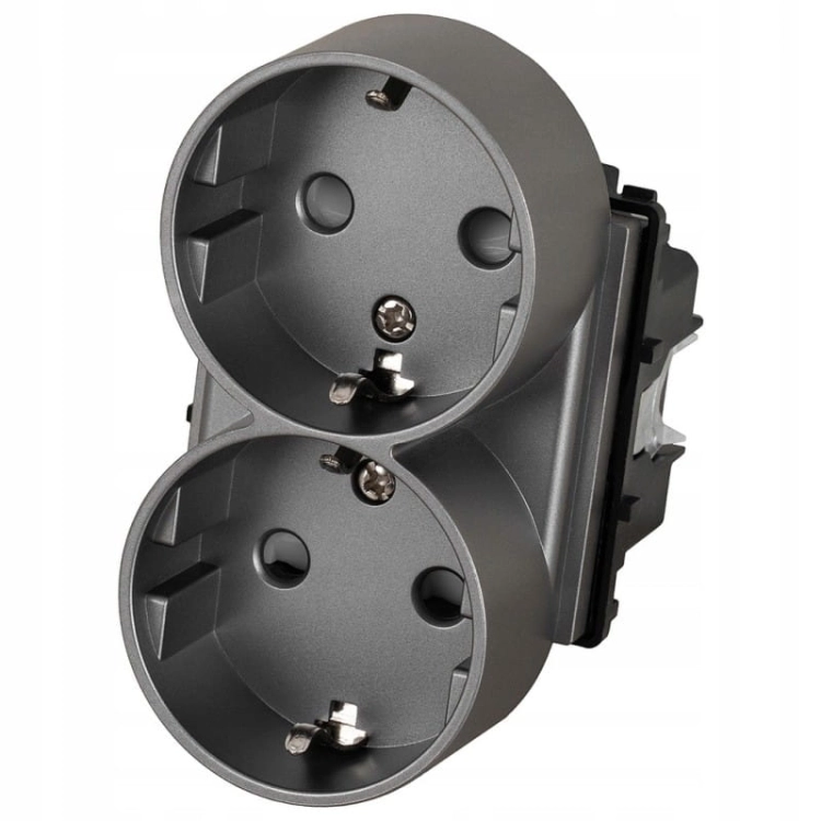 Module Dubbel Schuko-Stopcontact Met Randaarde Zonder Aardpen Grijs Voor Afdekramen MIUUN
