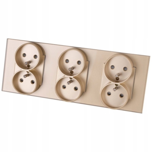 Drievoudig Glazen Stopcontact Goud Set Afdekraam En 3 X Dubbel Stopcontact