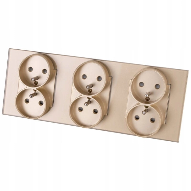 Drievoudig Glazen Stopcontact Goud Set Afdekraam En 3 X Dubbel Stopcontact