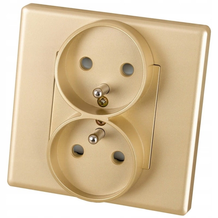 Dubbel Stopcontact Goud Met Aardpen Set Met PVC-Afdekraam MIUUN