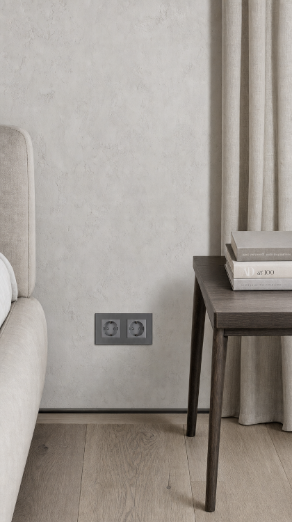 Dubbel Glazen Schuko-Stopcontact Grijs Set Tweevoudig Afdekraam En 2 X Enkel Stopcontact MIUUN