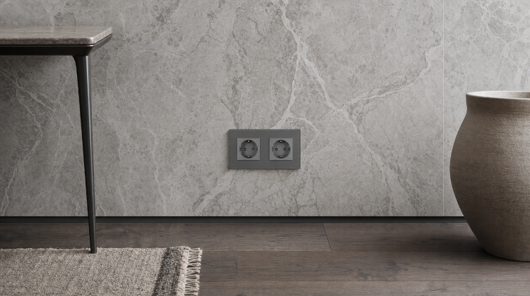 Dubbel Glazen Schuko-Stopcontact Grijs Set Tweevoudig Afdekraam En 2 X Enkel Stopcontact MIUUN