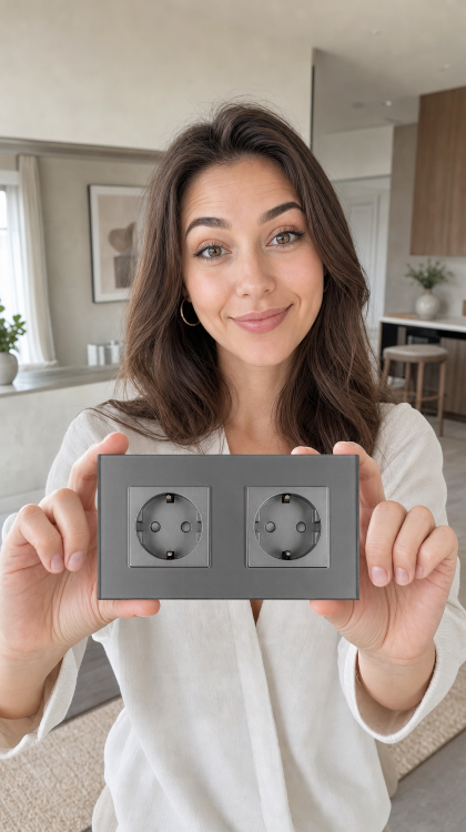 Dubbel Glazen Schuko-Stopcontact Grijs Set Tweevoudig Afdekraam En 2 X Enkel Stopcontact MIUUN