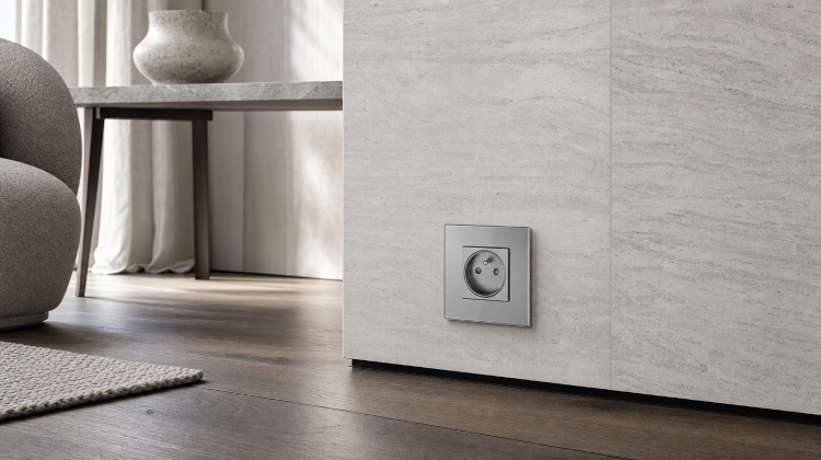 Enkel Stopcontact Met Aardpen Glas Grijs