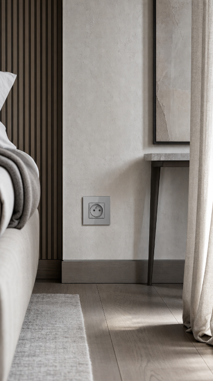 Enkel Stopcontact Met Aardpen Glas Grijs