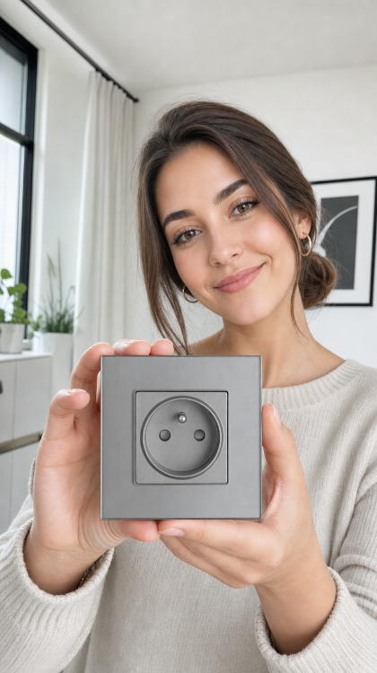 Enkel Stopcontact Met Aardpen Glas Grijs