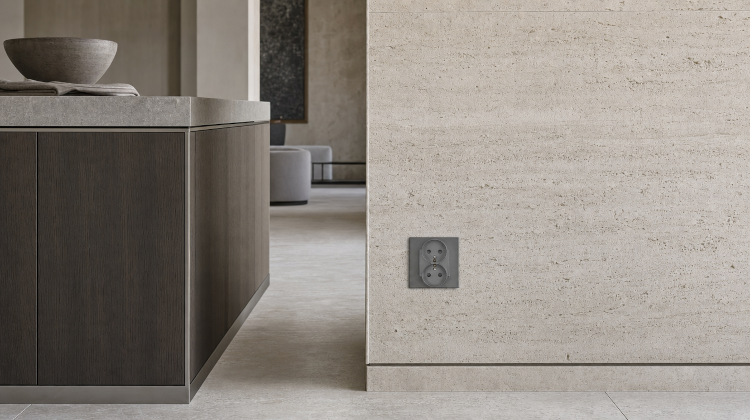 Dubbel Stopcontact Met Aarding Glas Grijs