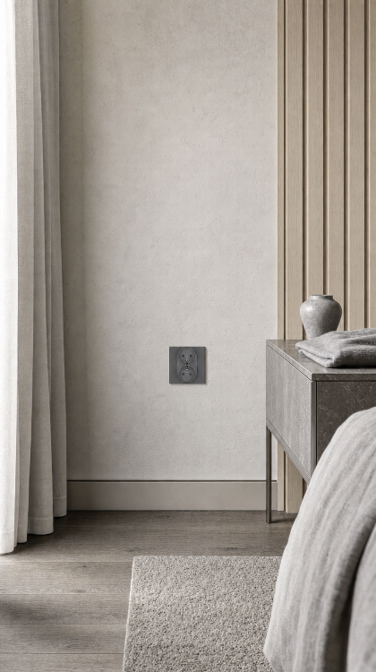 Dubbel Stopcontact Met Aarding Glas Grijs
