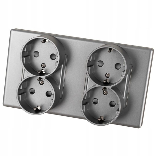 Dubbel Schuko-Stopcontact Grijs PVC Afdekraam En 2 X Dubbel Stopcontact MIUUN
