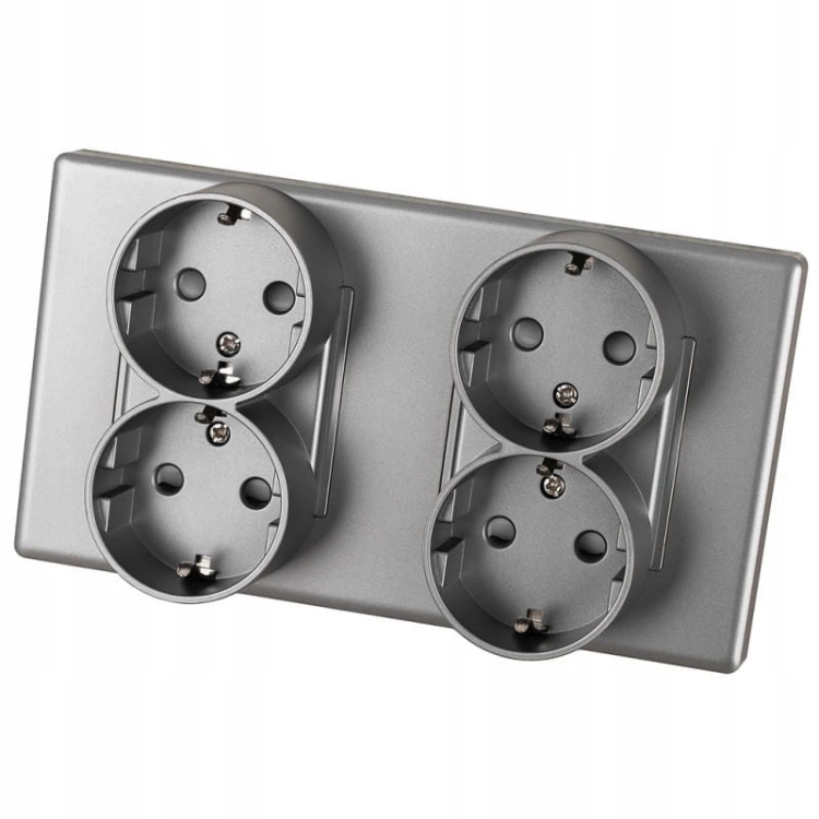 Dubbel Schuko-Stopcontact Grijs PVC Afdekraam En 2 X Dubbel Stopcontact MIUUN