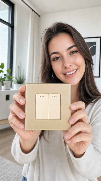 Dubbele Wisselschakelaar Glas Goud MIUUN