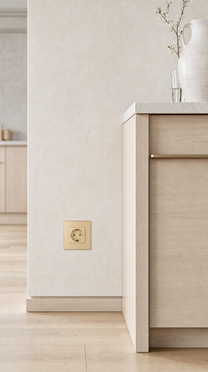 Glazen Schuko-Stopcontact Enkelvoudig Met Aarding Zonder Aardpen Goud MIUUN