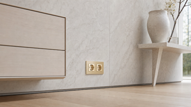 Dubbel Glazen Schuko-Stopcontact Goud Tweevoudig Afdekraam En 2 X Stopcontact MIUUN