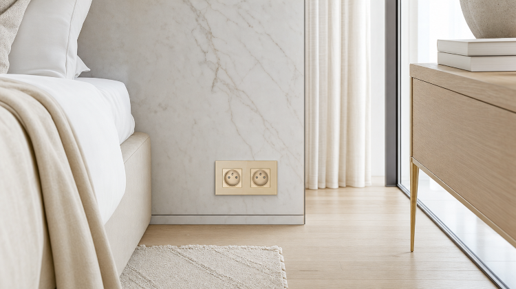 Dubbel Glazen Stopcontact Goud Set Tweevoudig Afdekraam En 2 X Stopcontact