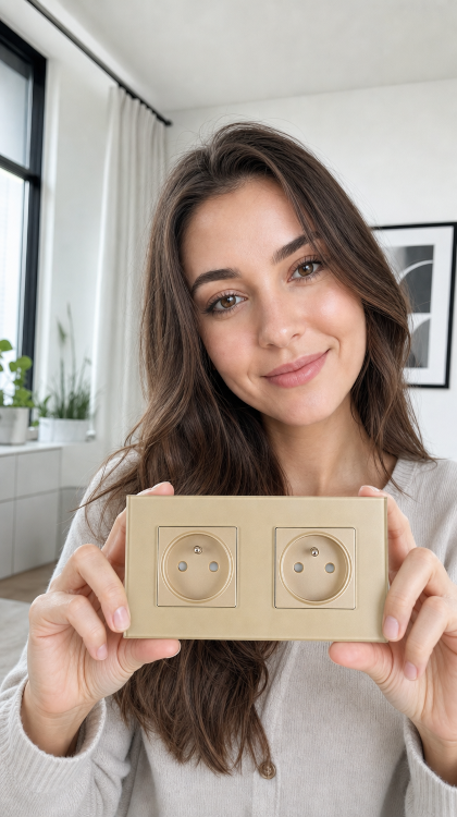 Dubbel Glazen Stopcontact Goud Set Tweevoudig Afdekraam En 2 X Stopcontact