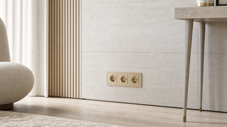 Drievoudig Glazen Schuko-Stopcontact Goud Drievoudig Afdekraam En 3 X Stopcontact MIUUN