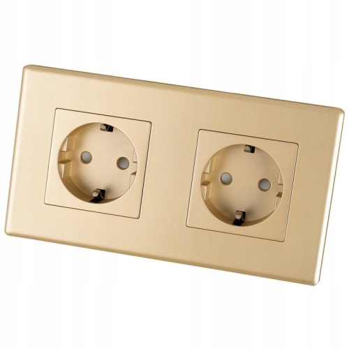 Dubbel Schuko-Stopcontact Goud Set PVC Tweevoudig Afdekraam 2 X Stopcontact MIUUN