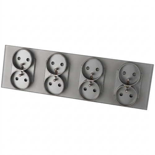 Viervoudig glazen MAT grijs stopcontact viervoudig afdekraam en 4 x stopcontact MIUUN