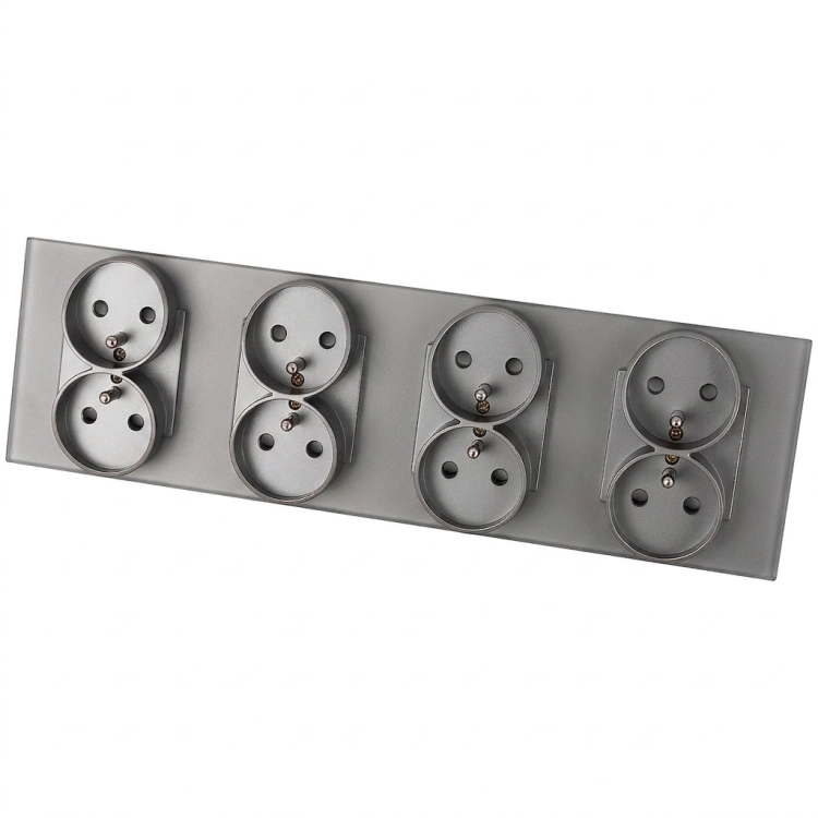 Viervoudig glazen MAT grijs stopcontact viervoudig afdekraam en 4 x stopcontact MIUUN