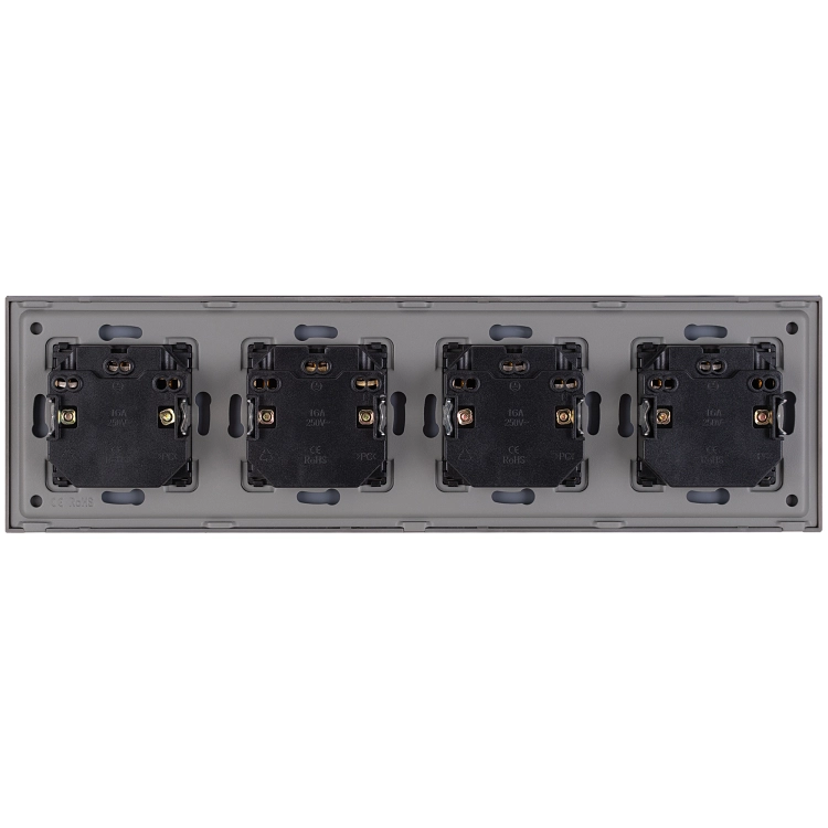 Viervoudig glazen MAT grijs stopcontact viervoudig afdekraam en 4 x stopcontact MIUUN