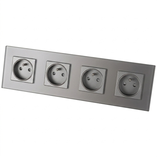Viervoudig glazen MAT grijs stopcontact viervoudig afdekraam en 4 x stopcontact MIUUN