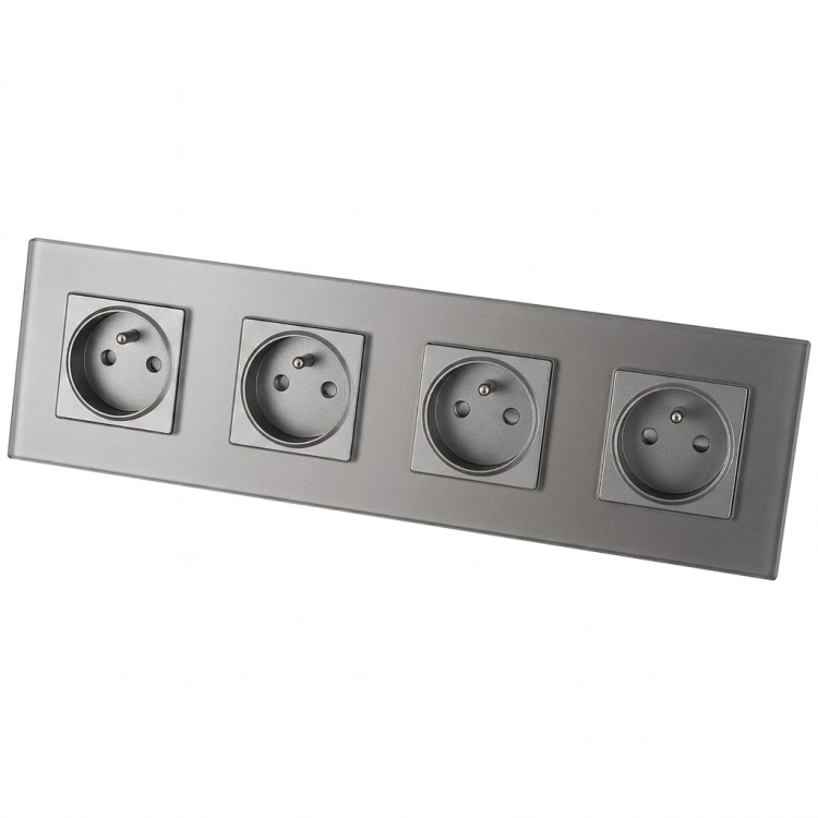 Viervoudig glazen MAT grijs stopcontact viervoudig afdekraam en 4 x stopcontact MIUUN