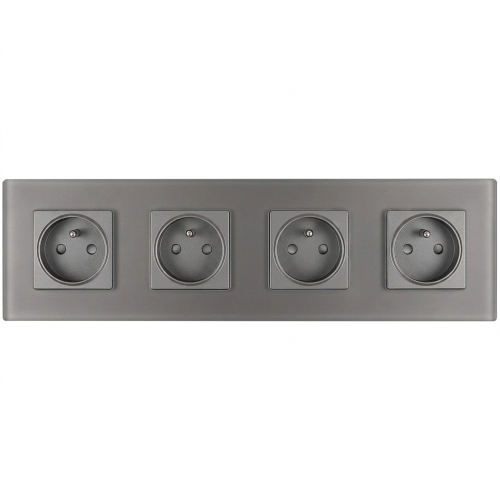 Viervoudig glazen MAT grijs stopcontact viervoudig afdekraam en 4 x stopcontact MIUUN