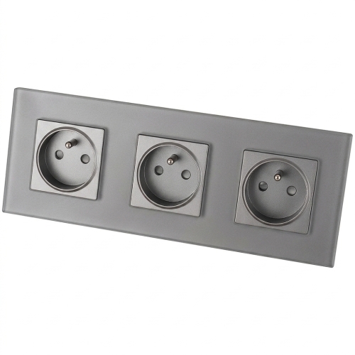 Drievoudig glazen MAT grijs stopcontact drievoudig afdekraam en 3 x stopcontact MIUUN