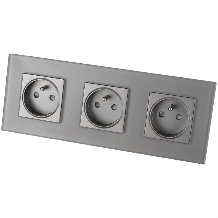 Drievoudig glazen MAT grijs stopcontact drievoudig afdekraam en 3 x stopcontact MIUUN