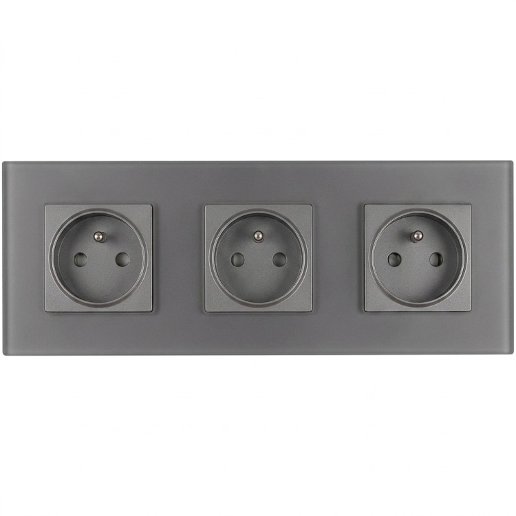 Drievoudig glazen MAT grijs stopcontact drievoudig afdekraam en 3 x stopcontact MIUUN