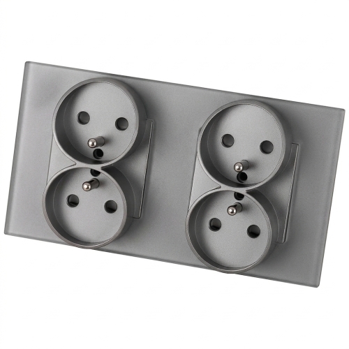 Viervoudig glazen MAT grijs stopcontact en dubbel afdekraam 2x stopcontact MIUUN