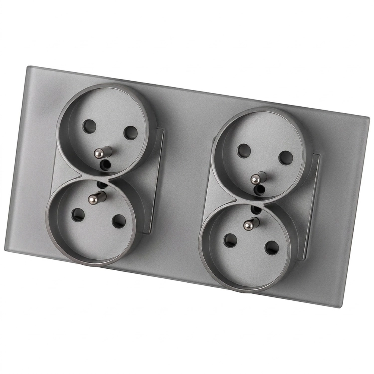 Viervoudig glazen MAT grijs stopcontact en dubbel afdekraam 2x stopcontact MIUUN