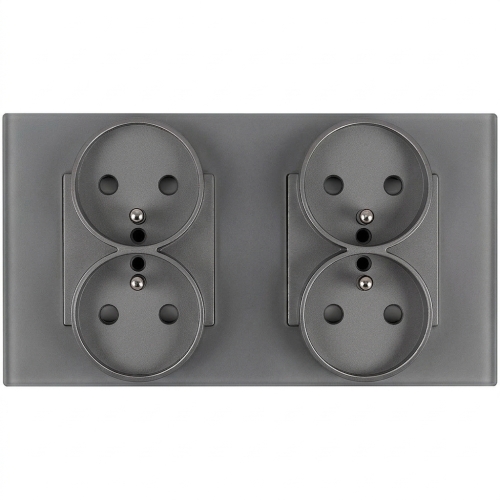 Viervoudig glazen MAT grijs stopcontact en dubbel afdekraam 2x stopcontact MIUUN