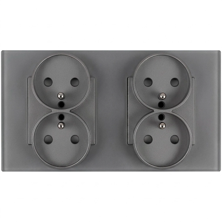 Viervoudig glazen MAT grijs stopcontact en dubbel afdekraam 2x stopcontact MIUUN