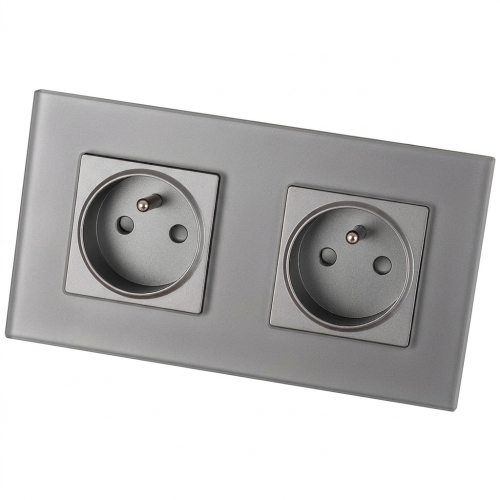 Dubbel glazen MAT grijs stopcontact en dubbel afdekraam 2 x stopcontact MIUUN