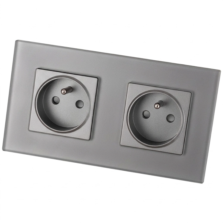 Dubbel glazen MAT grijs stopcontact en dubbel afdekraam 2 x stopcontact MIUUN
