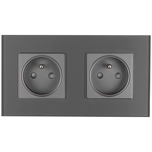 Dubbel glazen MAT grijs stopcontact en dubbel afdekraam 2 x stopcontact MIUUN