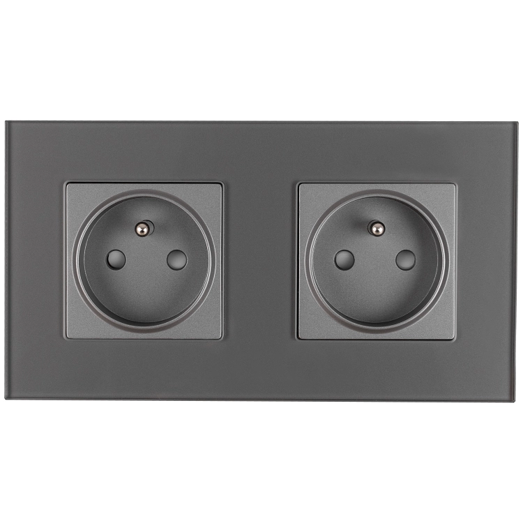 Dubbel glazen MAT grijs stopcontact en dubbel afdekraam 2 x stopcontact MIUUN