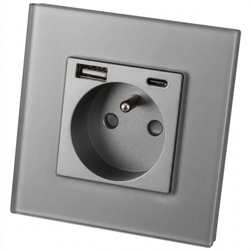 Glazen MAT stopcontact met aardpen + dubbele USB A+C lader 20W MIUUN