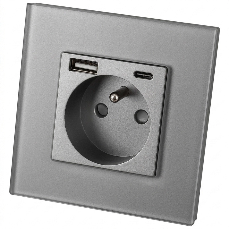 Glazen MAT stopcontact met aardpen + dubbele USB A+C lader 20W MIUUN