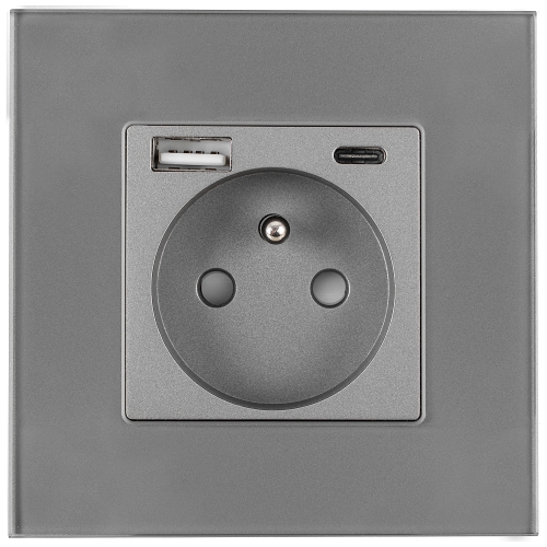Glazen MAT stopcontact met aardpen + dubbele USB A+C lader 20W MIUUN