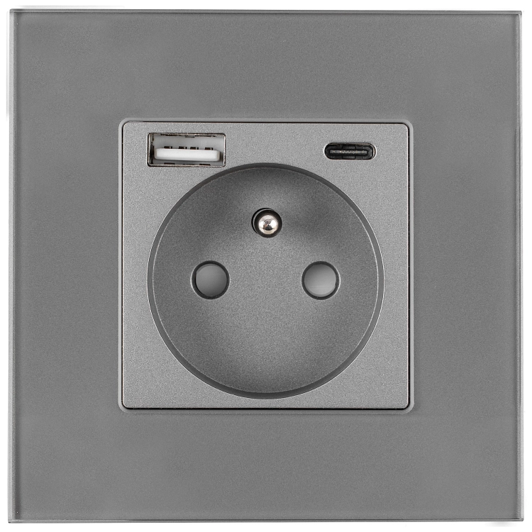 Glazen MAT stopcontact met aardpen + dubbele USB A+C lader 20W MIUUN