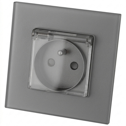 Glazen MAT stopcontact met klep met aardpen grijs MIUUN