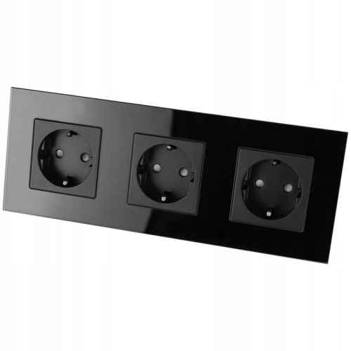 Drievoudig Schuko-Stopcontact Glas Zwart Drievoudig Afdekraam En 3 X Stopcontact