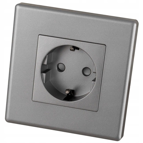 Schuko-Stopcontact Met Randaarde Zonder Aardpen Grijs Set Met PVC-Afdekraam MIUUN