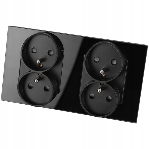 Dubbel Glazen Stopcontact Zwart Set Tweevoudig Afdekraam En 2 X Dubbel Stopcontact MIUUN
