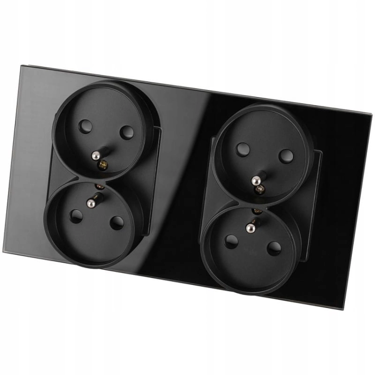 Dubbel Glazen Stopcontact Zwart Set Tweevoudig Afdekraam En 2 X Dubbel Stopcontact MIUUN
