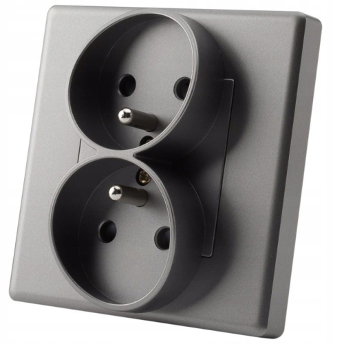 Dubbel Stopcontact Grijs Met Aardpen Set Met Afdekraam PVC MIUUN