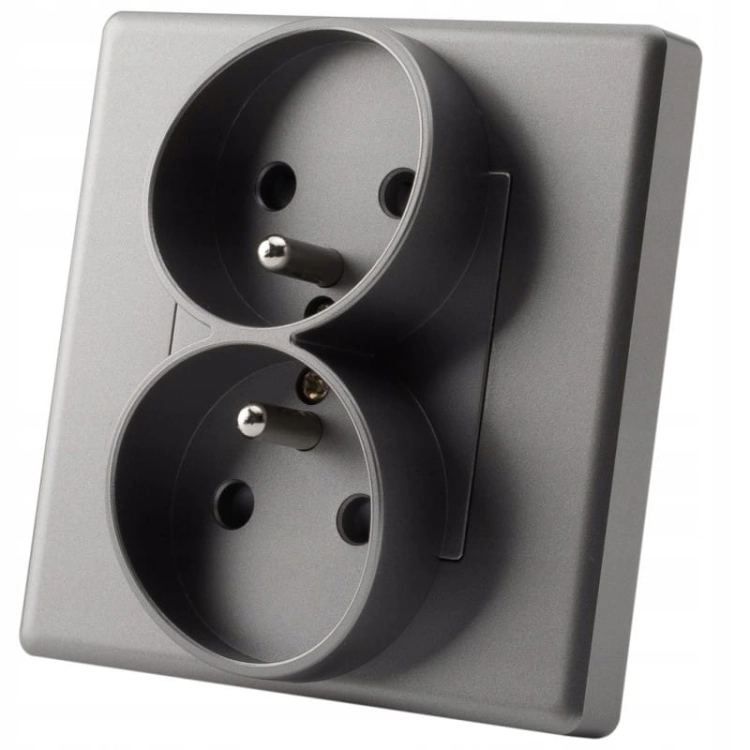 Dubbel Stopcontact Grijs Met Aardpen Set Met Afdekraam PVC MIUUN